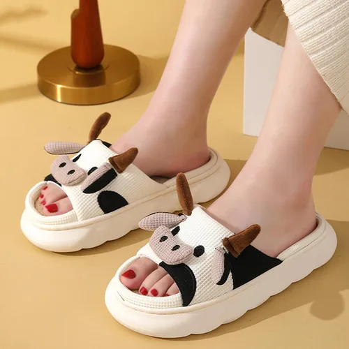 Vista 8 de GULAKY Pantuflas de vaca para mujer, peludas, bonitas, kawaii, súper cálidas, suela suave, antideslizante, ligera