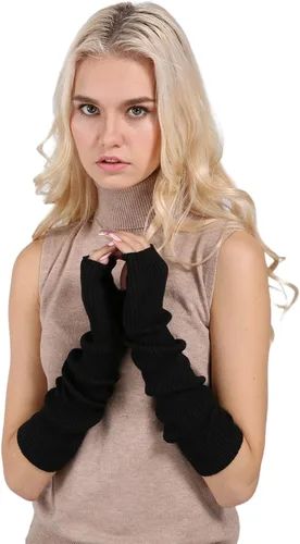 Vista 3 de Facecozy Calentadores de brazos para mujer, mezcla de lana de cachemira, guantes largos sin dedos para mujer, guantes para clima frío con agujero