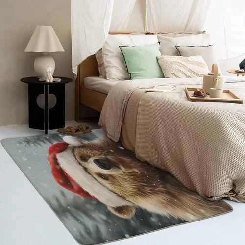 Vista 3 de Alfombra de oso de 2 x 3 pies, alfombra de Navidad para entrada, sala de estar, dormitorio, alfombra de animales salvajes, decoración de habitación