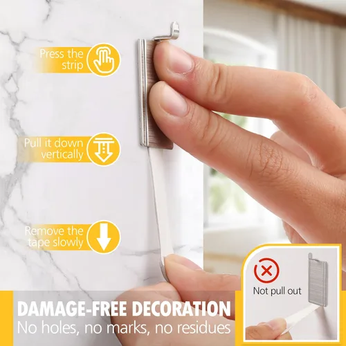 Vista 3 de LuBanSir Ganchos para colgar cuadros de pared sin clavos, paquete de 12 ganchos adhesivos de metal con 16 tiras para fotos pequeñas, arte y espejos