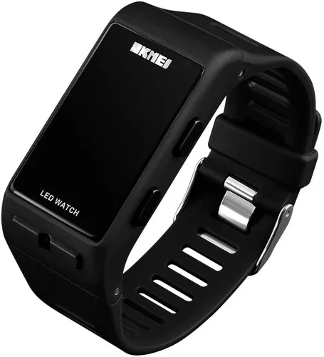 Vista 4 de Reloj digital deportivo rectangular negro para hombre, impermeable, pantalla LED, gran cara, militar, luminoso, cronómetro, alarma, militar, reloj