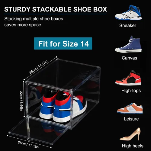 Vista 6 de Paquete de 12 cajas para zapatos, contenedor de caja para zapatillas de plástico acrílico transparente apilable, caja organizadora de zapatos