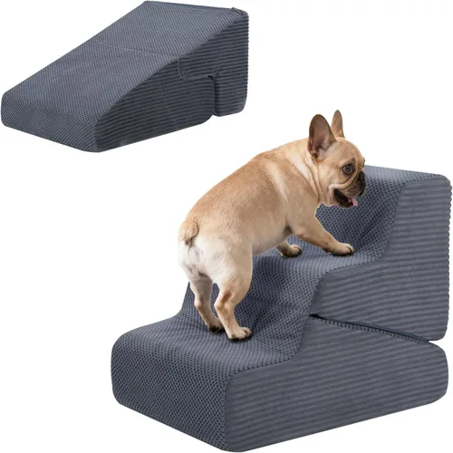 Vista 10 de Rampa para perros para cama, escaleras extra anchas de 20 Beige