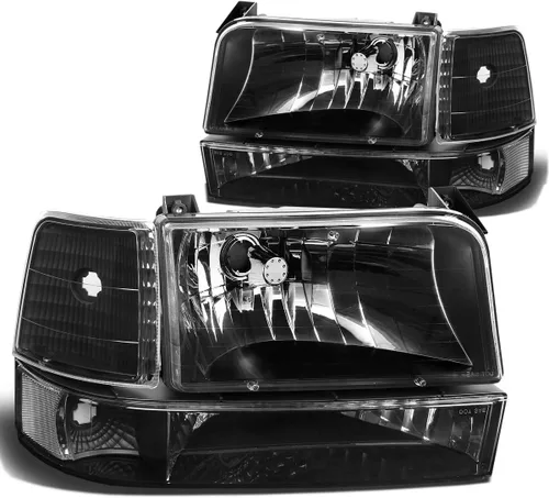 Vista 6 de DNA Motoring HL-OH-F15092-6P-BK-AM - Faros delanteros de repuesto para Bronco 92-96 F150 F250 F350, color negro, faros ámbar