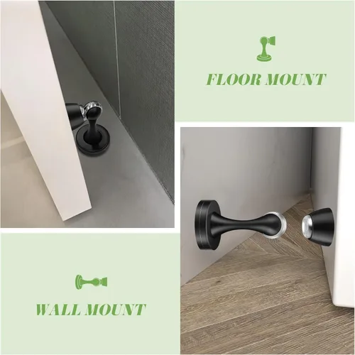 Vista 4 de Topes magnéticos para puerta, topes de puerta negros para la parte inferior de la puerta, montaje en pared, protector de pared magnético resistente