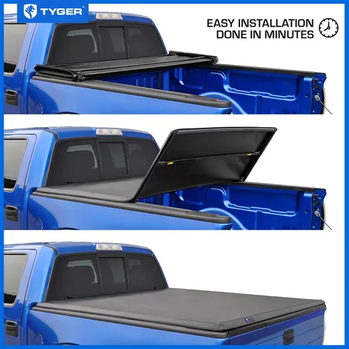 Vista 6 de Tyger Auto T3 - Funda (tonneau) suave de tres pliegues para caja de camioneta Compatible con Nissan Titan 2004-2015 sin caja Titan Caja