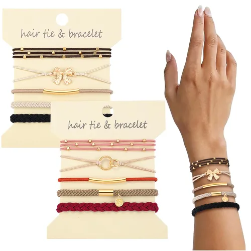 Vista 8 de DIYDEC 10 Ligas para el Cabello Pulsera para Mujeres 5 Estilos Suaves Trenzadas Boho Bandas para el Cabello Elásticas Sin Daño Ligas para el Cabello