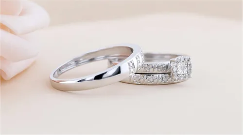 Vista 4 de Dazzlingrock Collection Round White Diamond Halo Illusion Wedding Trio Ring Set For Men Women 010 ctw Color I-J Clarity I2-I3 in 925 Sterling Silver