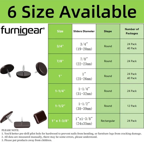 Vista 3 de Furniture Glides Sliders-Furnigear PTFE (teflón) para mover patas de silla, deslizadores para alfombras y superficies de madera dura, mueve tus
