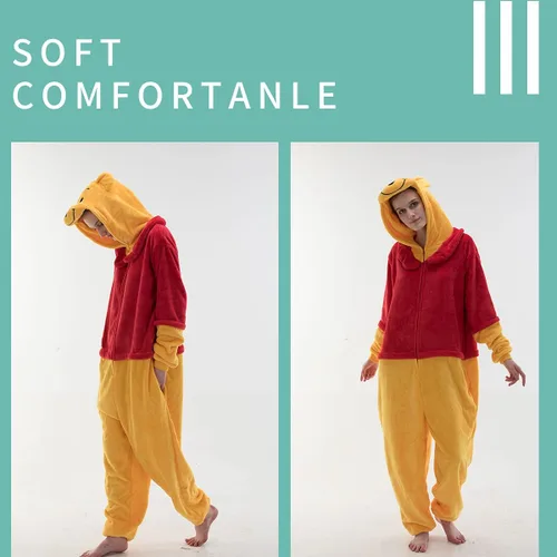 Vista 4 de COSUSKET Snug Fit Unisex Adult Onesie Pajamas Flannel Cosplay Animal One Piece Halloween Costume Sleepwear Homewear