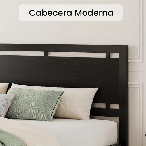 Vista 5 de LIKIMIO Base de cama tamaño King con cabecero y estribo Negro