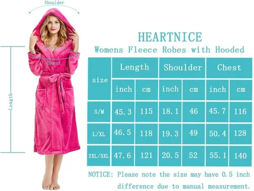 Vista 8 de HEARTNICE Bata de forro polar con capucha para mujer, bata de baño suave para mujer, bonito abrigo largo para casa