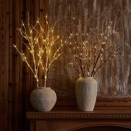 Vista 6 de LITBLOOM - Ramas de sauce marrón iluminadas, de 32 pulgadas, 100 luces LED con temporizador que funcionan con baterías, ramas de árbol con luces
