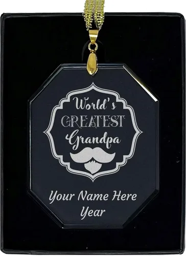 Vista 7 de LaserGram Personalized Glass Christmas Ornament, World's Greatest Grandpa, Custom Laser Engraved Gift Idea (Diamond Shape)