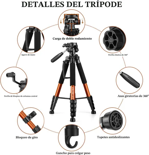 Vista 7 de JOILCAN Trípodes para cámara, trípode de 74 pulgadas para cámara, teléfono celular, video, fotografía, soporte de trípode para cámaras altas