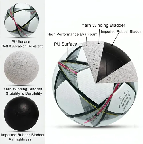 Vista 6 de Balón de fútbol de la Champion, talla 5, réplica oficial del partido, perfecto para fanáticos del fútbol, entrenamiento y juego.