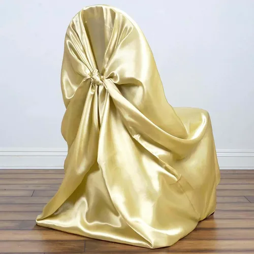 Vista 10 de Efavormart.com - Fundas para sillas beige de 1 pieza, satinadas, con lazo, universales, para banquetes, bodas, plegables, para sillas de comedor