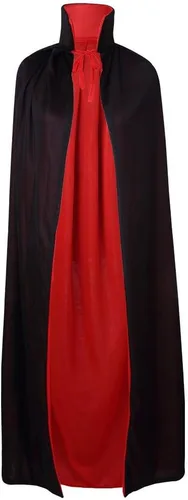 Vista 55 de Disfraz de capa reversible con cuello alto y capucha, color negro y rojo