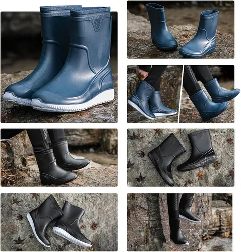 Vista 6 de Laple Botas de lluvia para hombre, antideslizantes, impermeables, de goma, para lluvia