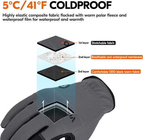 Vista 2 de Vgo... 1Pair 5℃/41°F Winter Work Gloves Men, Cold Weather Waterproof Safety Work Gloves,Cold Storage or Freezer Glove Gris