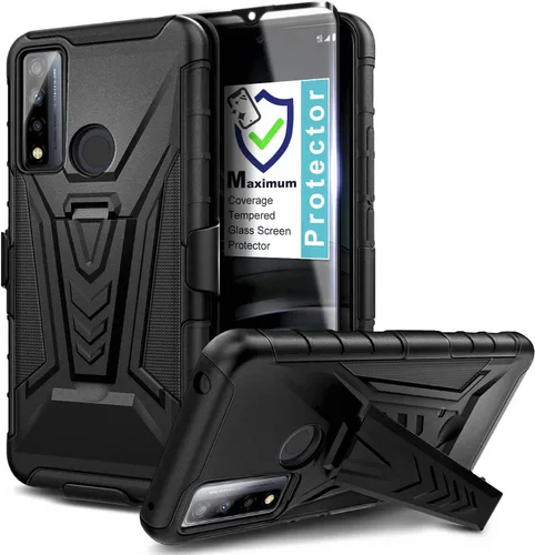Vista 6 de NZND Funda para TCL 4X 5G (T601DL) / TCL 20 A 5G con protector de pantalla de vidrio templado (cobertura máxima), soporte de funda con clip