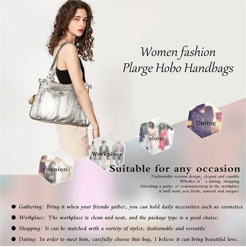 Vista 9 de Angel Kiss Bolsos para mujer con tiras en la parte superior, bolso estilo Hobo, bolsas de hombro espaciosas y casuales, cartera estilo Tote de PU