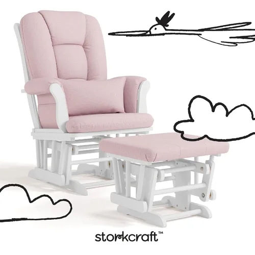 Vista 7 de Storkcraft Tuscany - Mecedora y Otomana Personalizada con Almohada Lumbar Gratis (Remolino Blanco/Rosa Rubor) – Silla Mecedora de Lactancia Cómoda