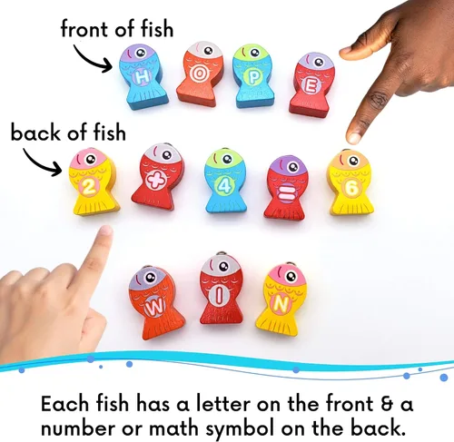 Vista 4 de Juguete magnético de pesca del alfabeto - letras, números y 2 bastones de pesca - Juguetes de aprendizaje del alfabeto y matemáticas - Juego
