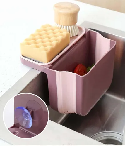 Vista 2 de Alkyne Cubo de basura de separación seca y húmeda para fregadero, papelera debajo del fregadero, papelera de cocina, cesta de drenaje telescópica