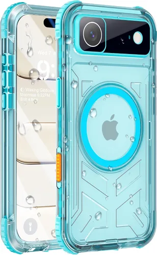 Vista 14 de Funda impermeable para iPhone 15 con Magsafe, protector de pantalla, cordón, IP68 militar de cuerpo completo a prueba de golpes, para deportes Negro