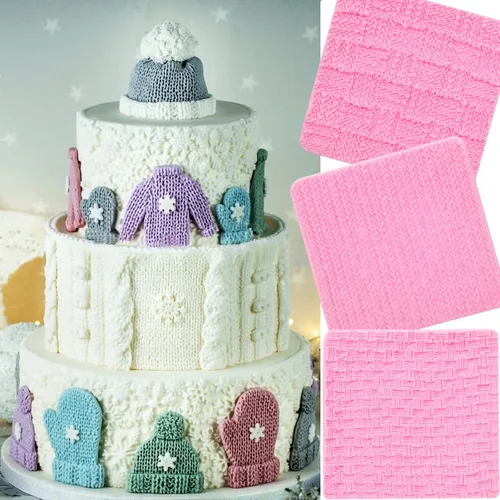 Vista 5 de Fondant - Moldes de silicona para chocolate, para tejer con botón (5 unidades), diseño de suéter con textura de impresión de punto para baby shower