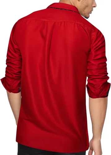 Vista 2 de DiBanGu Camisa casual de manga larga con botones para hombre, cuello de ajuste regular