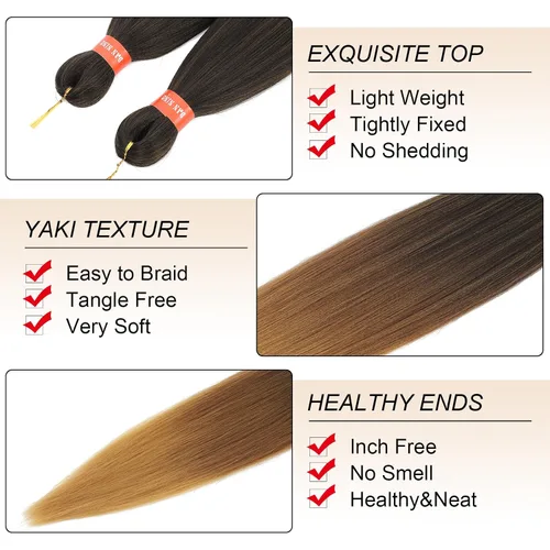 Vista 2 de Cabello trenzado preestirado ombré, extensiones de cabello trenzado sedoso, sin picazón, trenzas de cabello trenzado de ganchillo con textura Yaki