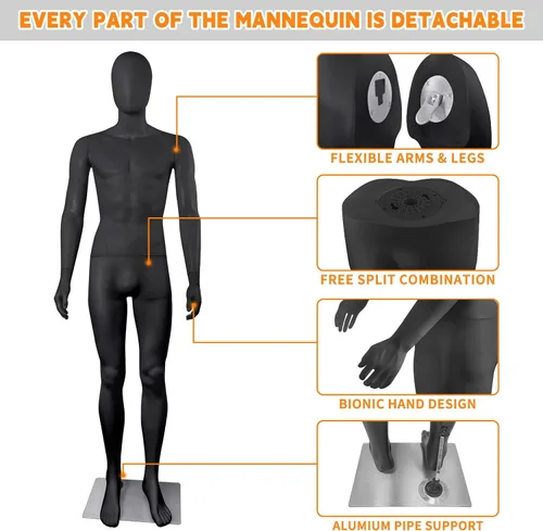 Vista 2 de Maniquí masculino de cuerpo completo, modelo de maniquí, soporte de 73 pulgadas, soporte de maniquí modelo, exhibición realista, maniquí de cuerpo