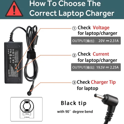 Vista 3 de 20V 2.25A 45W Adaptador de CA Cargador Portátil para Lenovo Ideapad Compatible con 100 110 110s 120s 310 320 320s 510 510s 710s 720s, compatible