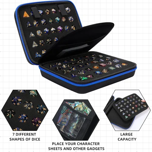 Vista 6 de Aoriher 1 Pcs Dice Case with Removable Slotted Tray for Storage Game Storage Case Dice Holder Holds up to 70/10 Sets (Blue)