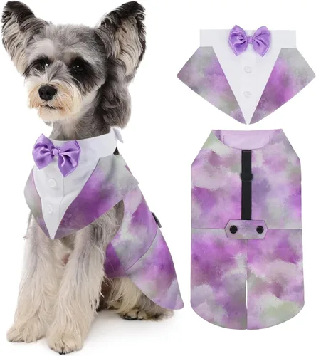 Vista 29 de Kuoser Conjunto de esmoquin para perro, traje de perro y bandana, disfraz Negro