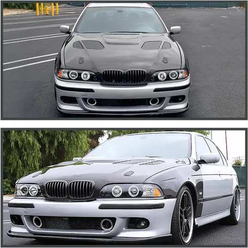 Vista 8 de SPEC-D TUNING - Faros delanteros LED de doble proyector de ojos de ángel, color negro, compatible con modelos BMW E39 serie 5 1996-2003 sin faros