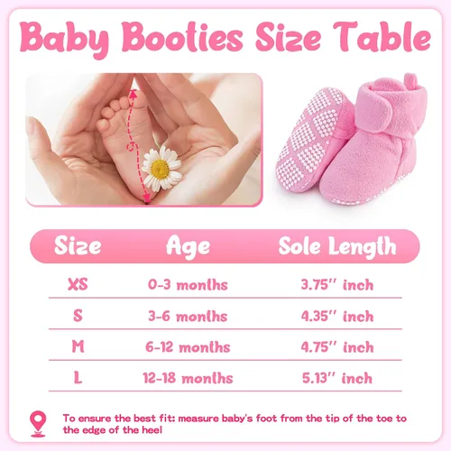 Vista 4 de Pro Goleem Fleece Baby Booties - Warm Cozy Baby Slippers, Easy to Put on, Soft Newborn Booties Non-Slip Adjustable Fuzzy Baby Shoes for Girls and