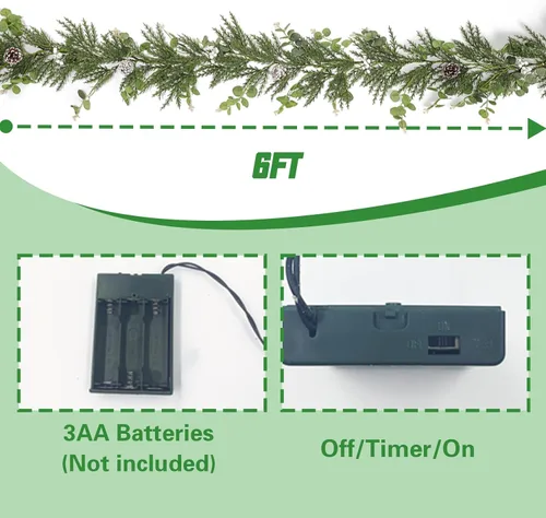 Vista 3 de [Usado] Guirnalda de Navidad de 6 pies con 20 luces LED, guirnalda de abeto artificial preiluminada con piña de eucalipto y bayas, funciona