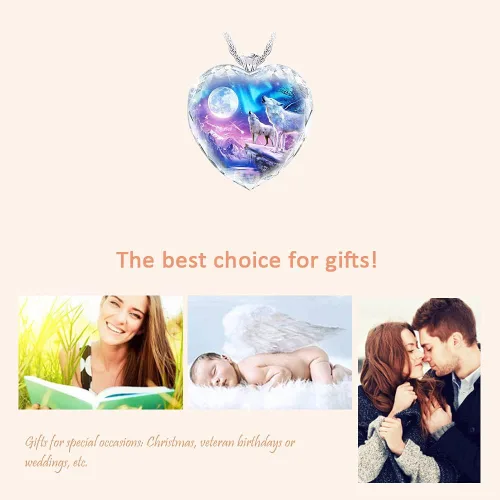 Vista 3 de Howling Wolf Plexiglass Necklace, Charm Unique Heart Pendant Necklace with Silver Long Chain, Personalized Jewelry Gifts for Boys Men Girls Women