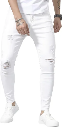 Vista 9 de HUNGSON Skinny Jeans for Men Stretch Slim Fit Ripped Distressed 2024-azul