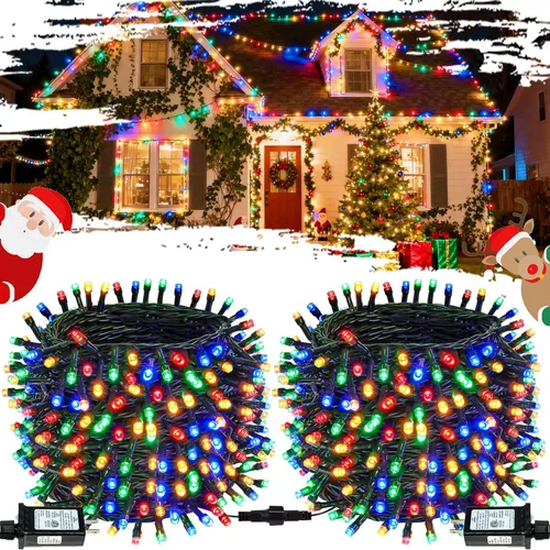 Vista 12 de OZS Guirnalda de luces de Navidad conectables rojas y blancas, paquete de 2 luces de Navidad de 164 pies en total de 400 LED para Rojo y blanco