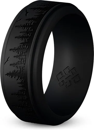 Vista 32 de Knot Theory Anillo de silicona para hombre, grabado de montaña, ondas, bosque, ancho de banda de 0.315 pulgadas, transpirable, ajuste cómodo