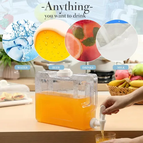 Vista 4 de Funnymoom 6 dispensadores de bebidas para refrigerador, refrigerador, botella dispensadora de agua reutilizable de plástico con espita para fiestas