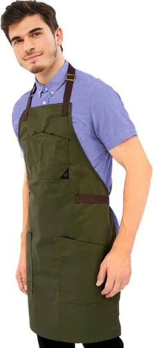 Vista 10 de Under NY Sky Delantal de chef – Sarga profesional gris real – Correas de algodón – Bolsillos inteligentes – Ajustable para hombres y mujeres
