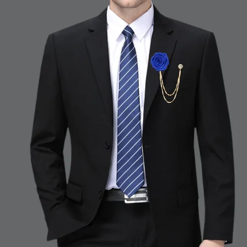 Vista 4 de Broches florales para novios, insignias de boda, arte de tela, flor de rosa con borla colgante, cadena de traje, camisa de solapa, broche de solapa
