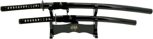 Vista 4 de Pie de mesa de madera negra laqueada Handmade Sword, para espadas katana o wakizashi, de lujo, cuadro titular de la visualización