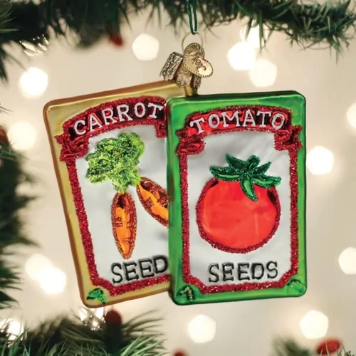 Vista 2 de Old World Christmas - Adorno de semillas de jardín con diseño de paleta, de vidrio soplado para árbol de Navidad, decoración festiva hecha a mano