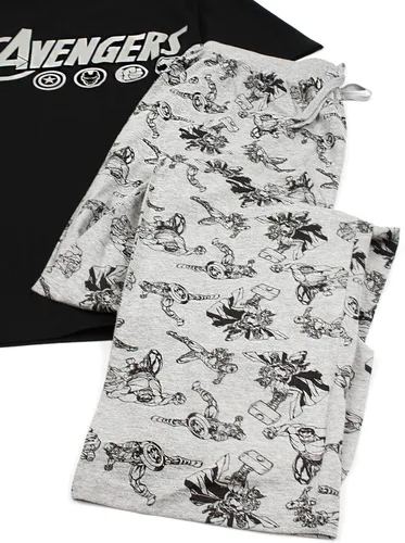 Vista 3 de The Avengers - Conjunto de pijama y camiseta para hombre con logotipo de Marvel, Negro